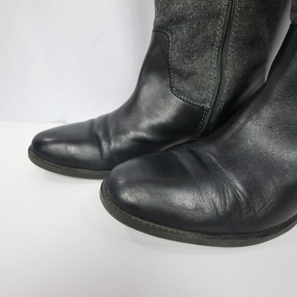 Tommy Hilfiger Black Faux Leather Gray Wool Like Tall Riding Buckle Boots - 9.5 - Picture 5 of 14